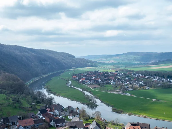 View Drone Landscape River Weser Village Ruelle Germany — Stock Photo, Image