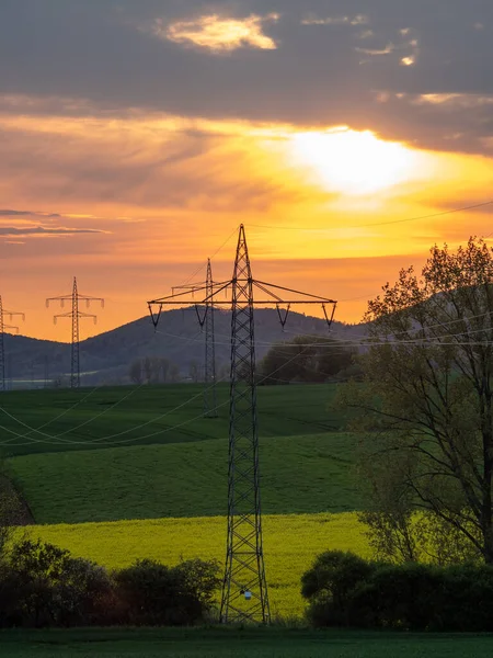 Landschaft Sonnenuntergang Und Sendemast Deutschland — Stockfoto