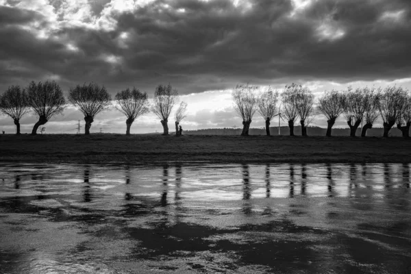 Landschaft Fluss Bei Sonnenuntergang Deutschland — Stockfoto