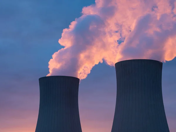 Атомна Електростанція Проти Неба Заході Сонця — стокове фото
