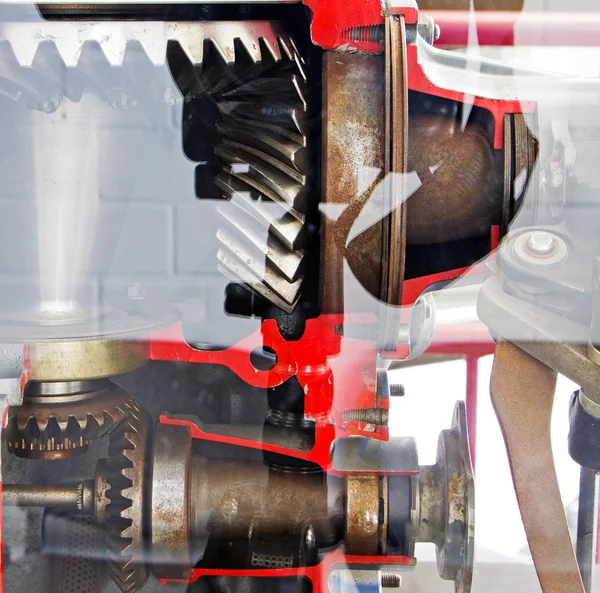 Mechanism of the motor gear under glass — Stock Photo, Image