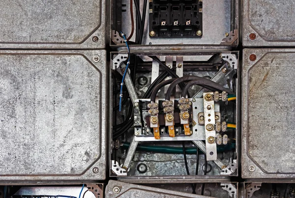 Electrical panel with cables in old factory — Stock Photo, Image