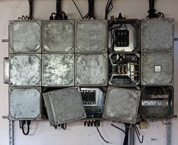 Electrical panel with cables in the old factory — Stock Photo, Image