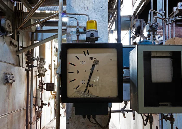 旧的测量仪器，在一家废弃工厂 — 图库照片