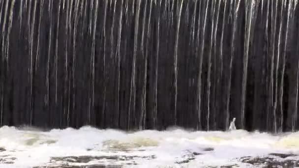 Waterval op de rivier en de reflectie van de boom — Stockvideo