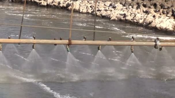 Sistema de refrigeración por pulverización de agua caliente de las torres de refrigeración de la central nuclear — Vídeo de stock