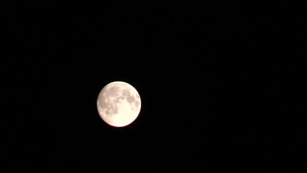 Luna en cielo negro nocturno y nubes flotantes — Vídeos de Stock