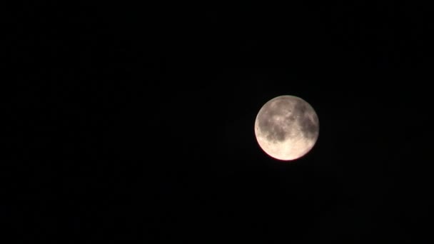 Luna en cielo negro nocturno y nubes flotantes — Vídeos de Stock