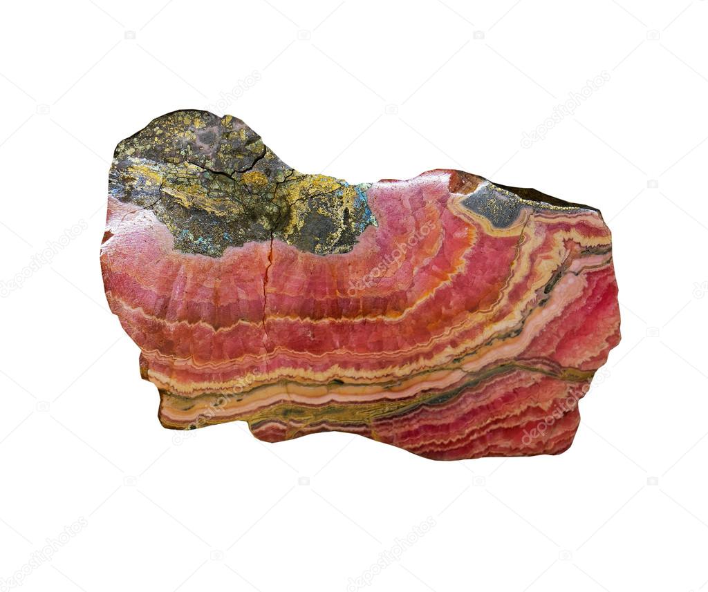 Rhodochrosite mineral on a white background,isolated