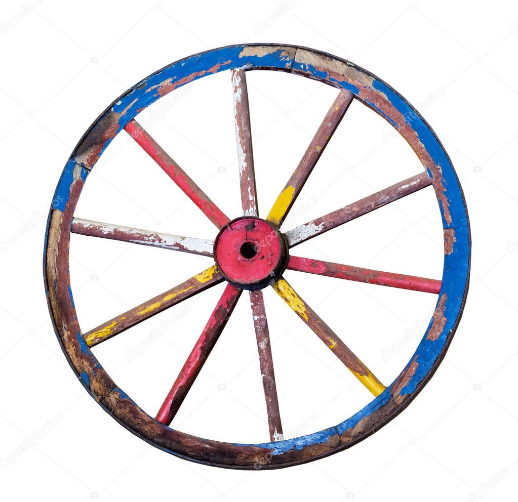 The Old wooden wheel on a white background