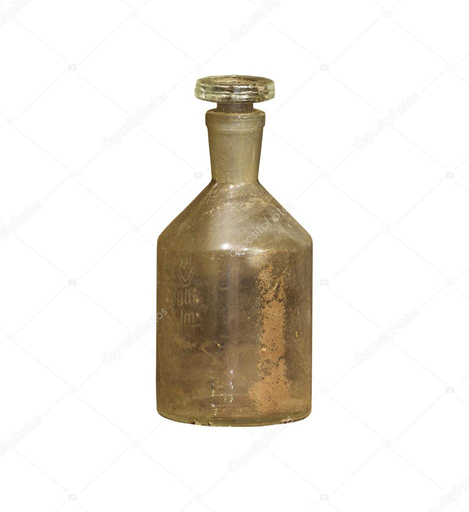 Old chemical bottle on white background
