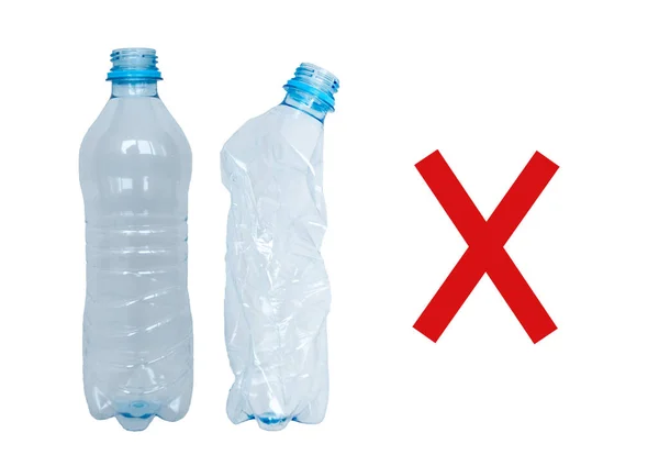 Whole and used bottles, stop plastic, on a white background — Stock Photo, Image