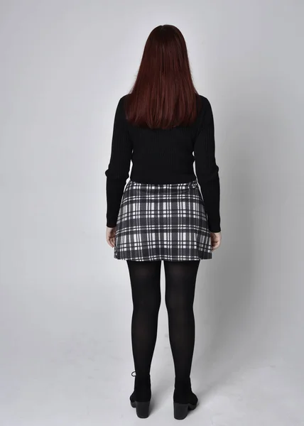 Full Length Portrait Red Haired Girl Wearing Black Turtleneck Sweater — Stock Photo, Image