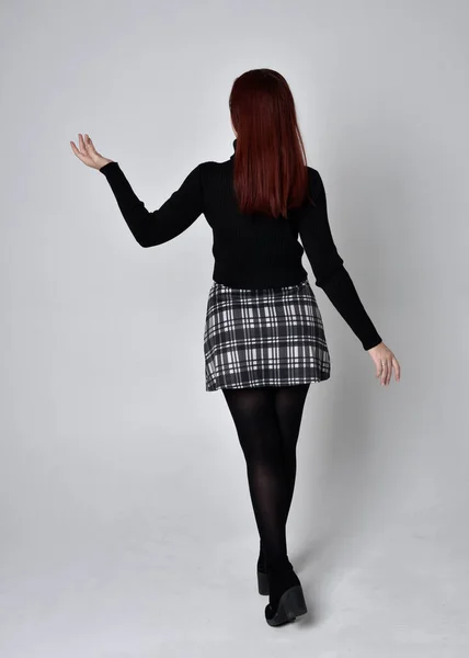 Full Length Portrait Red Haired Girl Wearing Black Turtleneck Sweater — Stock Photo, Image