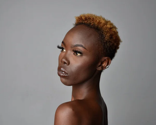Закрыть Голову Плечи Портрет Красивой Молодой Африканской Женщины Натуральными Волосами — стоковое фото