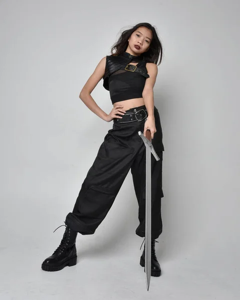 Full Length Portrait Pretty Young Asian Girl Wearing Black Tank — Stock Photo, Image