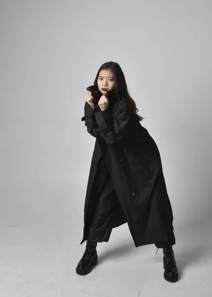 Full Length Portrait Pretty Young Asian Girl Wearing Black Tank — Stok fotoğraf