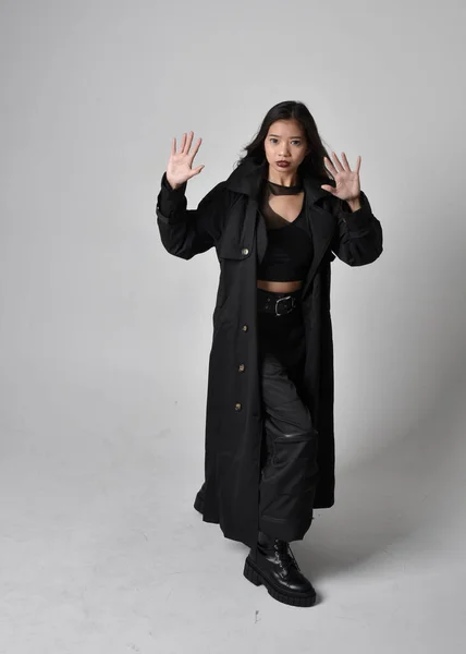 Full Length Portrait Pretty Young Asian Girl Wearing Black Tank — Stock Fotó
