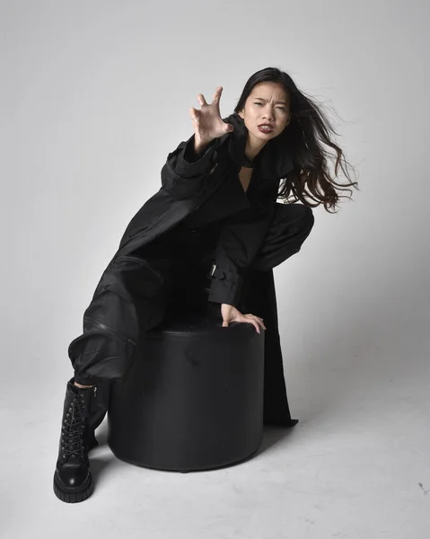 Full Length Portrait Pretty Young Asian Girl Wearing Black Tank — Stock fotografie
