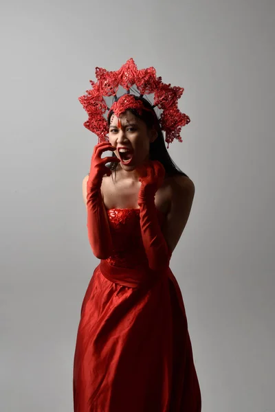 Close Portrait Beautiful Young Asian Woman Wearing Red Corset Long — Stock fotografie