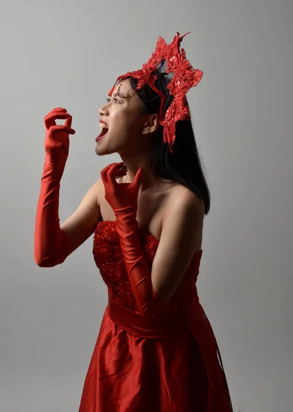 Close Portrait Beautiful Young Asian Woman Wearing Red Corset Long — Fotografia de Stock