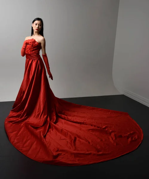 Full Length Portrait Beautiful Young Asian Woman Wearing Red Corset — Stock fotografie