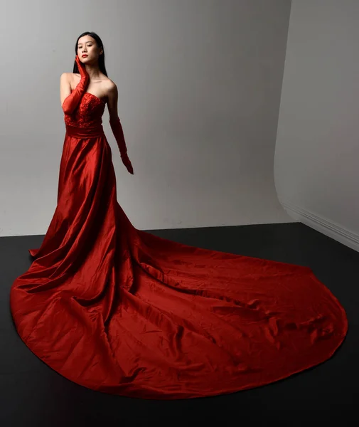 Full Length Portrait Beautiful Young Asian Woman Wearing Red Corset — Φωτογραφία Αρχείου