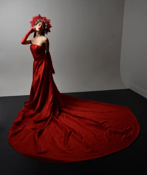 Full Length Portrait Beautiful Young Asian Woman Wearing Red Corset — Stock Photo, Image