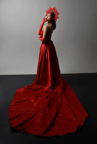 Full Length Portrait Beautiful Young Asian Woman Wearing Red Corset — Foto Stock