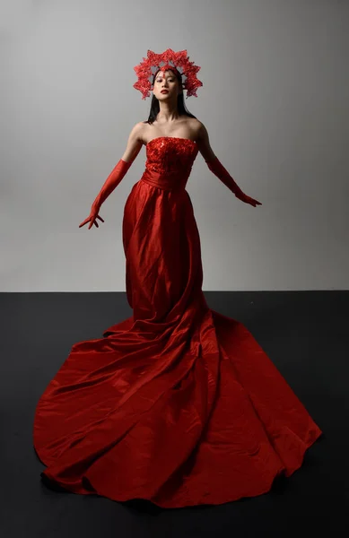 Full Length Portrait Beautiful Young Asian Woman Wearing Red Corset — Stockfoto