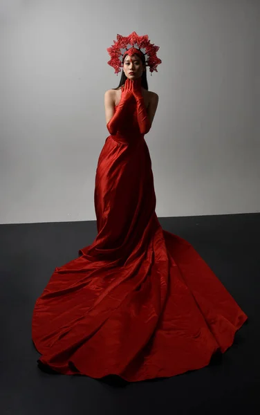 Full Length Portrait Beautiful Young Asian Woman Wearing Red Corset — Foto Stock