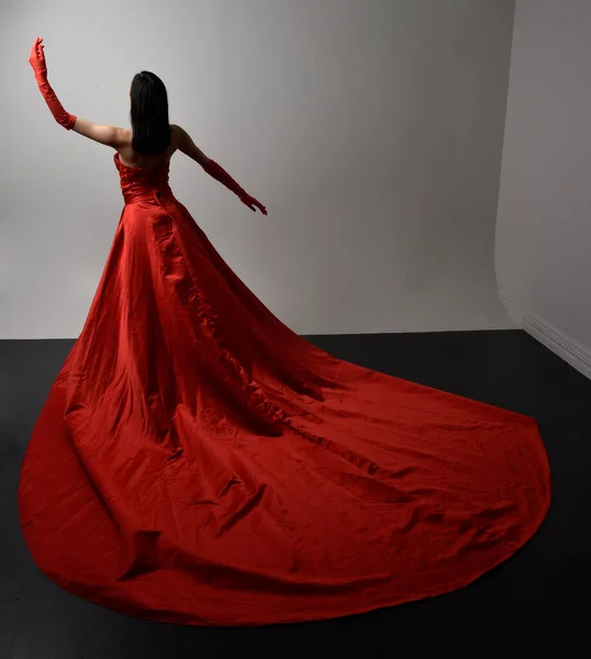 Full Length Portrait Beautiful Young Asian Woman Wearing Red Corset — Φωτογραφία Αρχείου