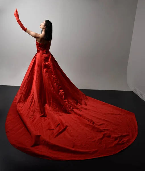 Full Length Portrait Beautiful Young Asian Woman Wearing Red Corset — Stock fotografie