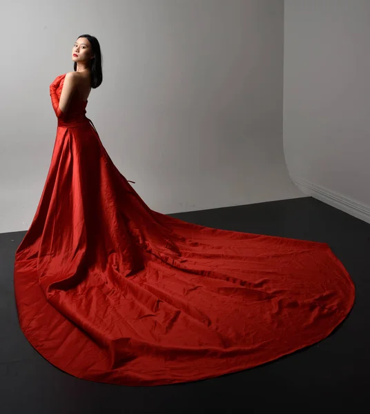 Full Length Portrait Beautiful Young Asian Woman Wearing Red Corset — Foto de Stock