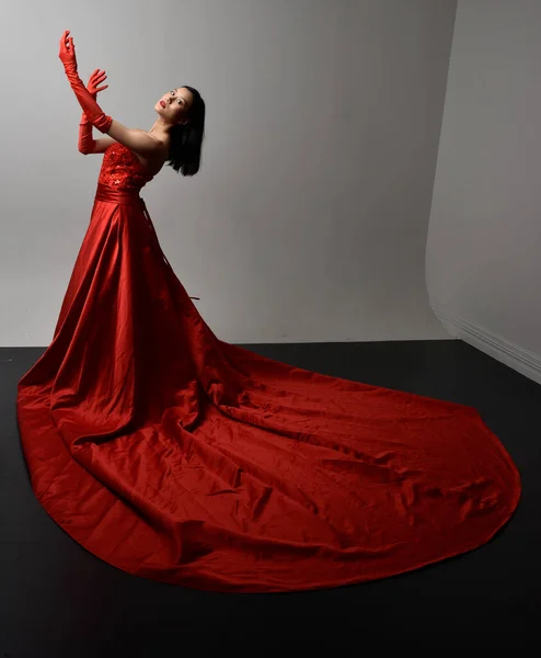Portrait Complet Belle Jeune Femme Asiatique Portant Corset Rouge Longs — Photo