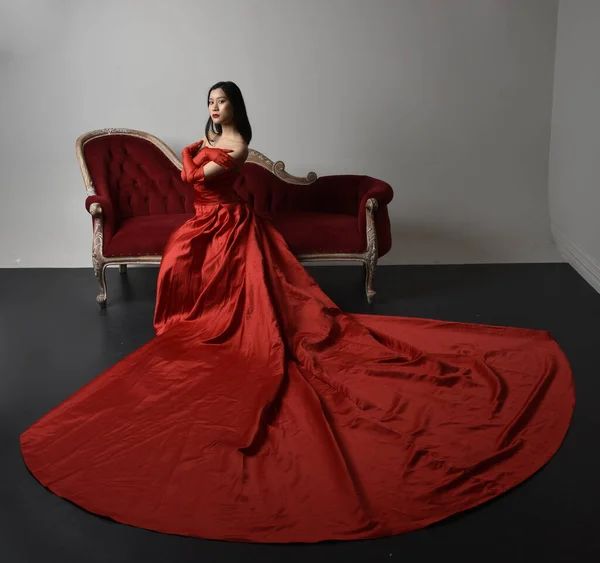 Full Length Portrait Beautiful Young Asian Woman Wearing Red Corset — ストック写真