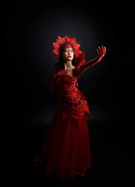 Full Length Portrait Beautiful Young Asian Woman Wearing Red Corset — Stok fotoğraf