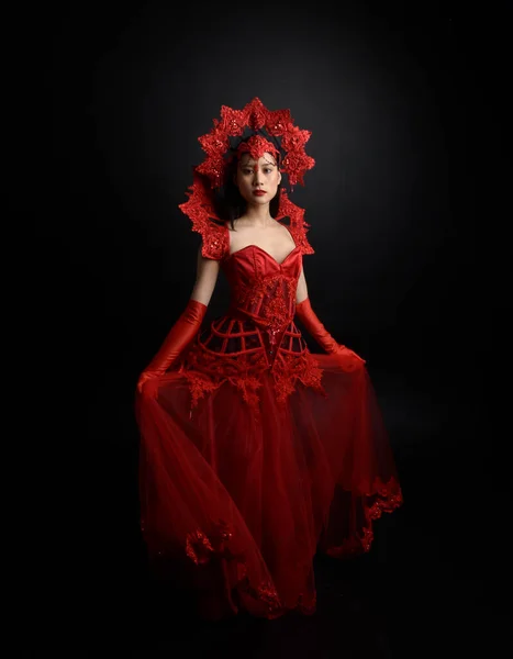 Full Length Portrait Beautiful Young Asian Woman Wearing Red Corset — Stock fotografie