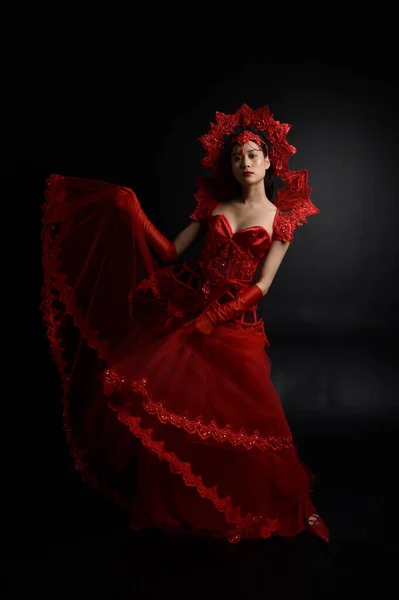 Full Length Portrait Beautiful Young Asian Woman Wearing Red Corset — Fotografia de Stock