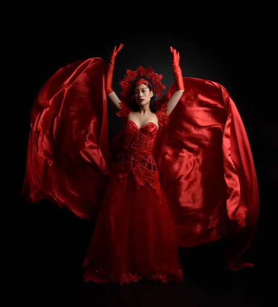 Full Length Portrait Beautiful Young Asian Woman Wearing Red Corset — Stock fotografie