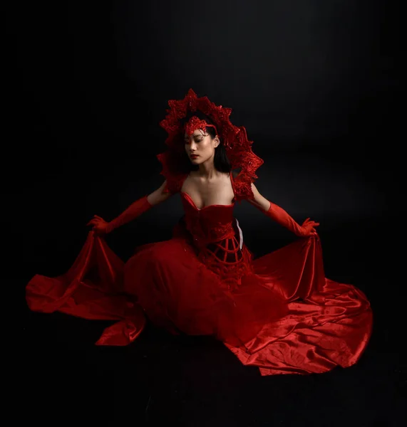 Full Length Portrait Beautiful Young Asian Woman Wearing Red Corset — Foto de Stock