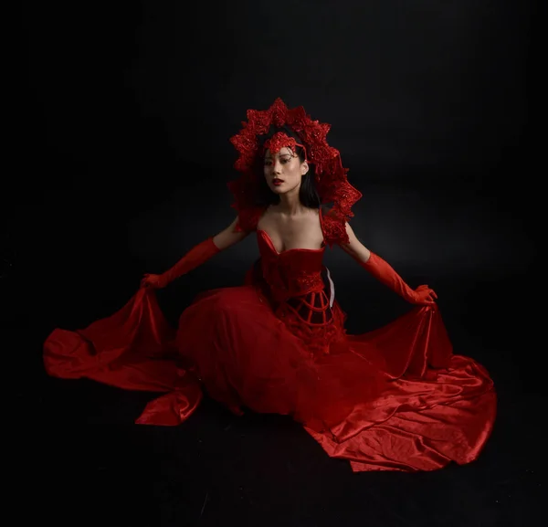 Full Length Portrait Beautiful Young Asian Woman Wearing Red Corset — Stock fotografie