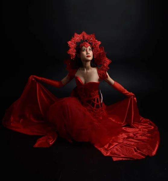 Full Length Portrait Beautiful Young Asian Woman Wearing Red Corset — Fotografia de Stock