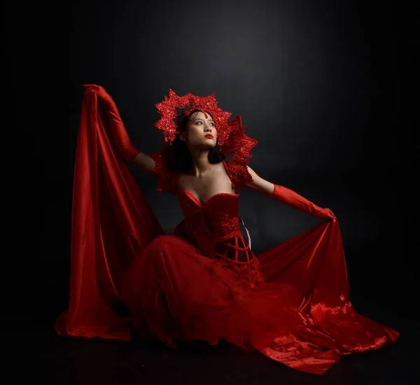 Full Length Portrait Beautiful Young Asian Woman Wearing Red Corset — Stock fotografie