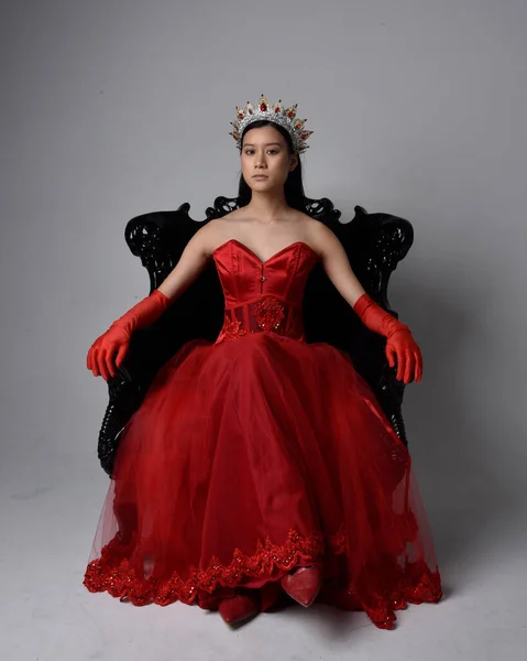 Full Length Portrait Beautiful Young Asian Woman Wearing Red Corset — Stock Photo, Image