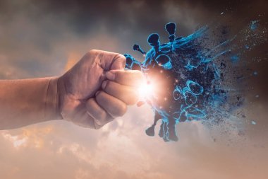 Coronavirus, Corona Virüsü veya Coperid 19, egzersiz, sağlık hizmetleri, sosyal mesafeler, yenilikler, aşı ve uyuşturucu geliştirme, tıp ve araştırma kavramlarıyla mücadele.