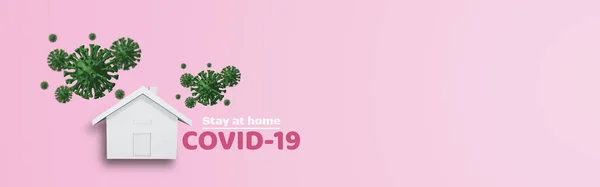 Maradj Otthon Karantén Koncepció Coronavirus Covid Vírus Pasztell Izolált Rózsaszín — Stock Fotó
