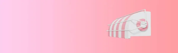 采购产品车间篷 彩色的雨篷套装类型 商店和遮阳帐篷和遮阳篷 隔离在粉红的背景 帐篷屋顶 模板设计 3D渲染插图 网页横幅头 — 图库照片