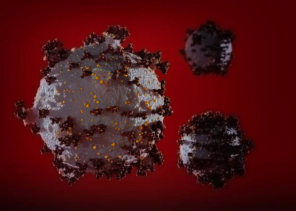 3D rendering illustration medical epidemic corona virus or covid 19 concept,close up influenza virus cell via microscope test in laboratory, to protect outbreaks pandemic new virus species worldwide