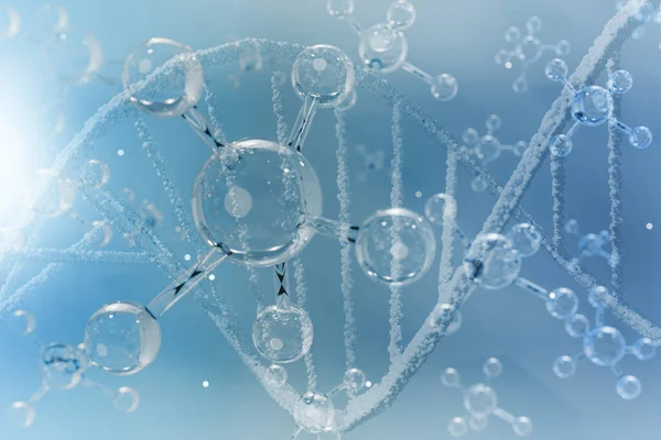Концепция Биотехнологического Анализа Прозрачный Атом Молекула Днк Структурой Воды Синий — стоковое фото